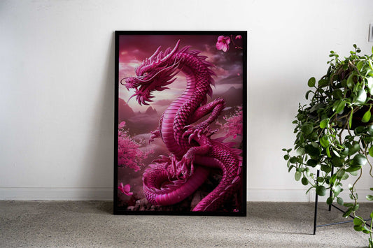 Lucky Blossom Dragon Art Asian Style Poster | Wall Art for Home & Office | High-Quality Print - High-Quality Visual Display