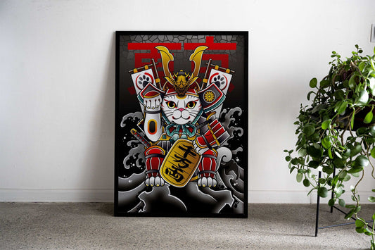 Lucky Cat Samurai Asian Style Poster | Wall Art for Home & Office | High-Quality Print - High-Quality Visual Display