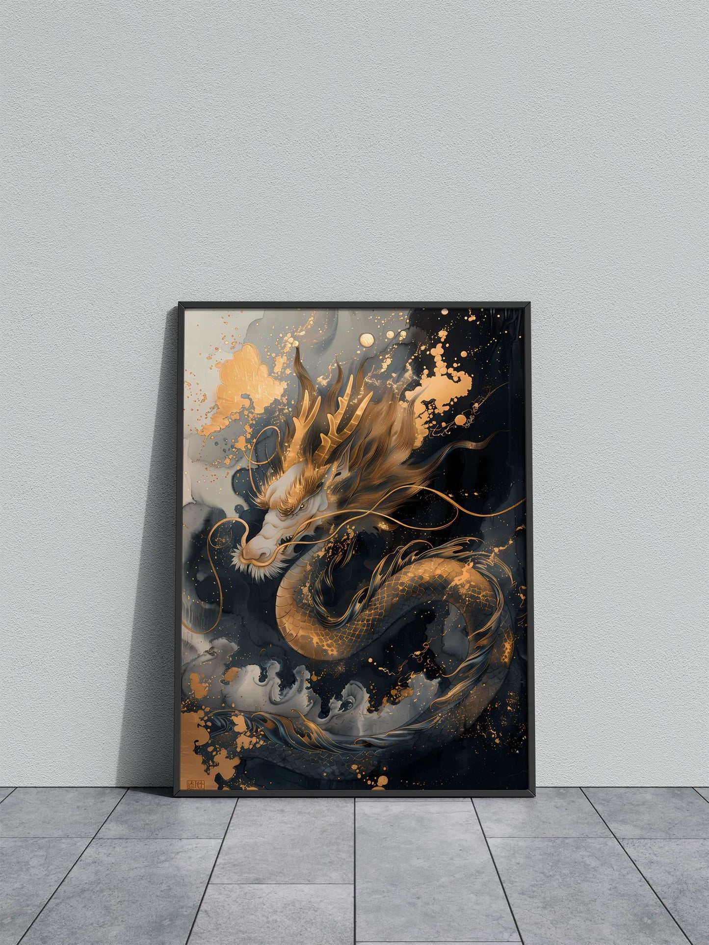 Lucky Gold Asian Dragon Asian Style Poster | Wall Art for Home & Office | High-Quality Print - High-Quality Visual Display