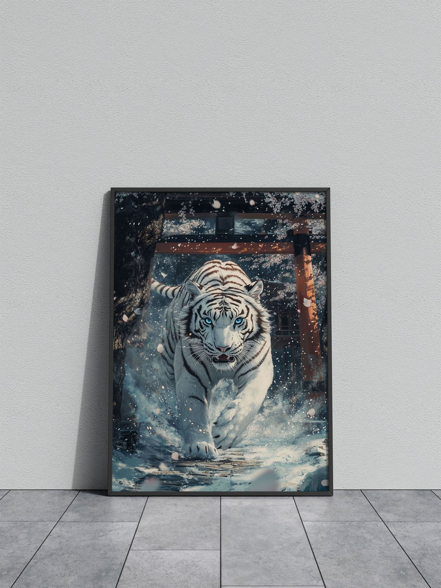 Majestic white Tiger Torii Asian Style Poster | Wall Art for Home & Office | High-Quality Print - High-Quality Visual Display