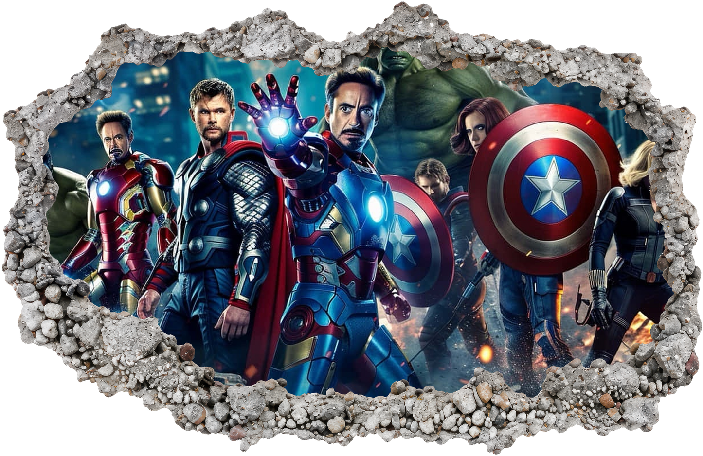 Marvel Avengers Superheroes 3D Effect Sticker Smashed Brick Decal 007