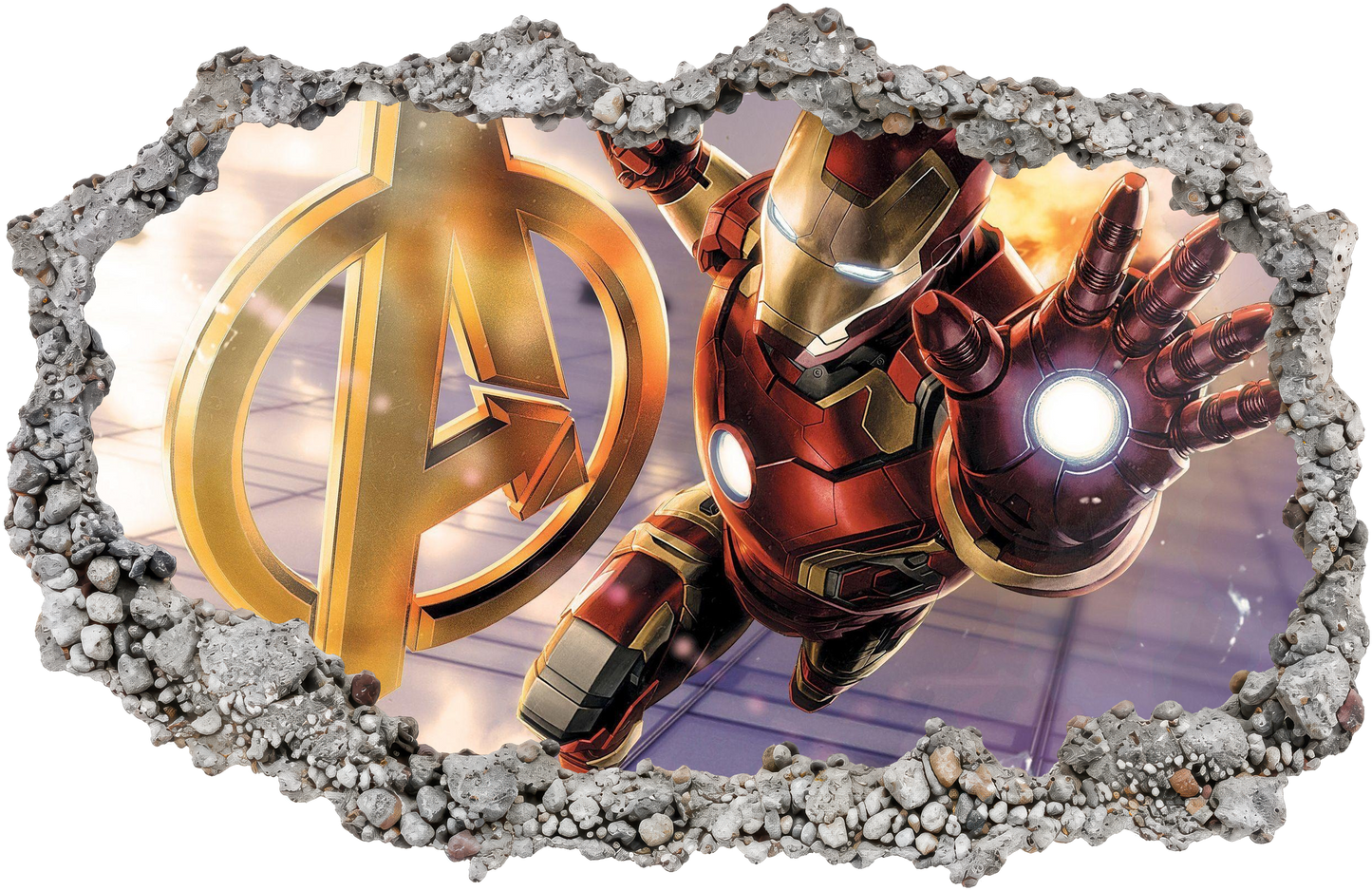 Marvel Iron Man Tony Stark Kids Room Decor 3D Smashed Wall Decal 093