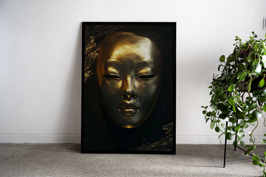 Mask Dark Gold Asian Style Poster | Wall Art for Home & Office | High-Quality Print - High-Quality Visual Display