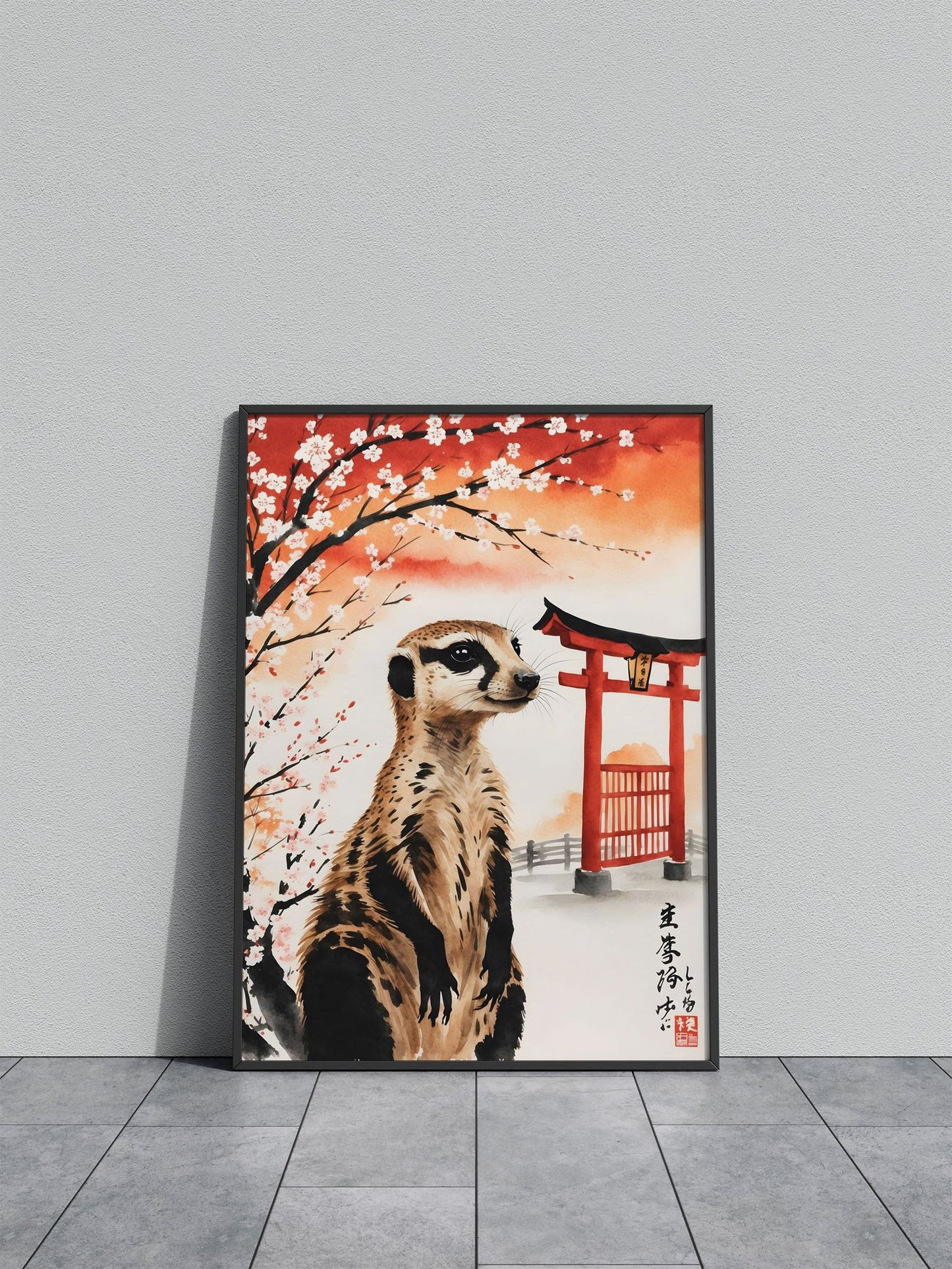 Meerkat Japan Painting Asian Style Poster | Wall Art for Home & Office | High-Quality Print - High-Quality Visual Display