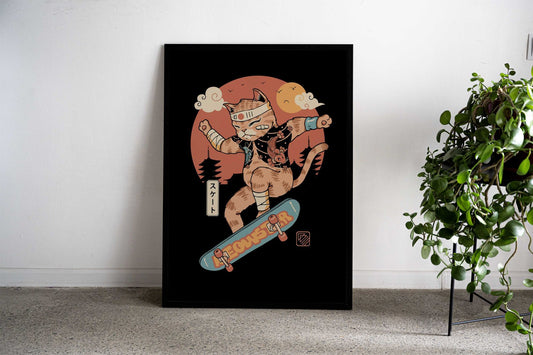 Meowster Skater II Asian Style Poster | Wall Art for Home & Office | High-Quality Print - High-Quality Visual Display
