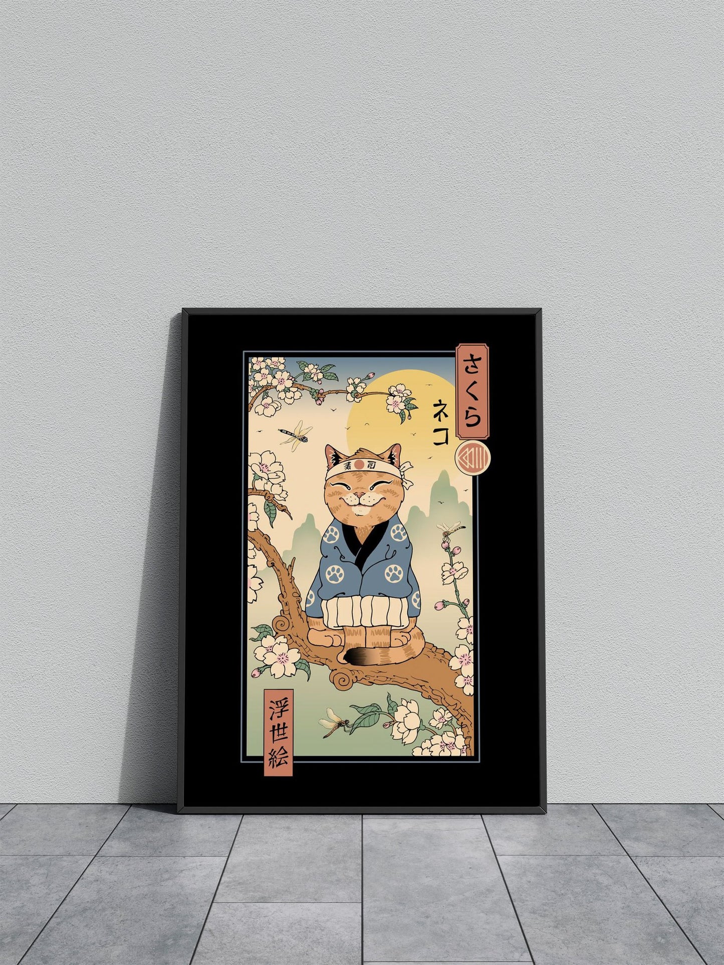 Meowster in Sakura Branch Asian Style Poster | Wall Art for Home & Office | High-Quality Print - High-Quality Visual Display