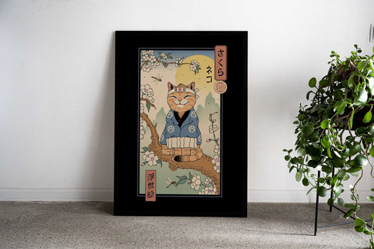 Meowster in Sakura Branch Asian Style Poster | Wall Art for Home & Office | High-Quality Print - High-Quality Visual Display