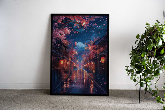Midnight Cherry Path Asian Style Poster | Wall Art for Home & Office | High-Quality Print - High-Quality Visual Display
