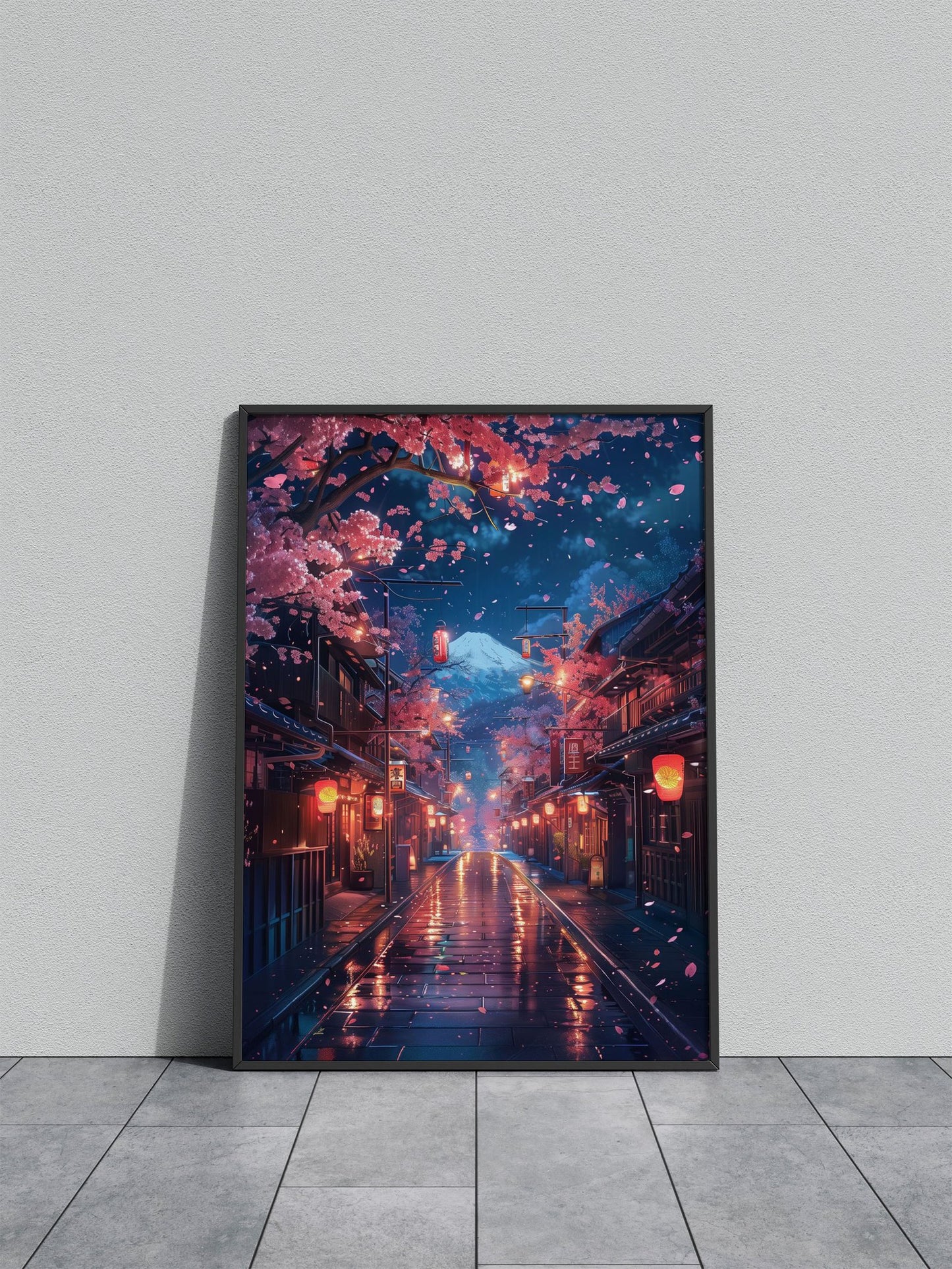 Midnight Cherry Path Asian Style Poster | Wall Art for Home & Office | High-Quality Print - High-Quality Visual Display