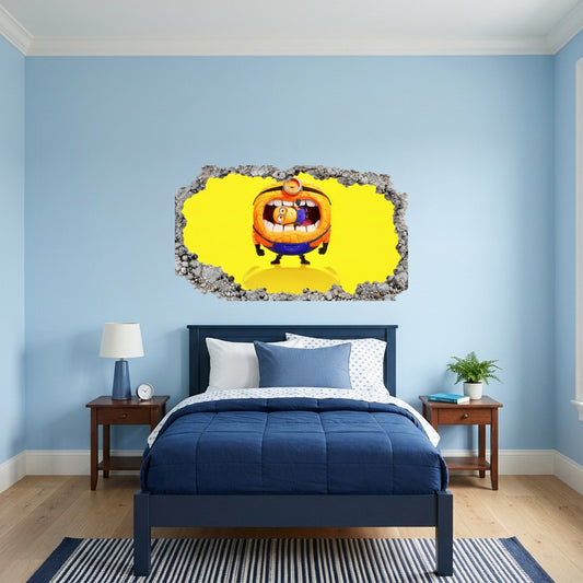 Minion Stuck Inside Tire Screaming Yellow 3D Smashed Wall Art Decal Sticker Kids Room Wall Decal