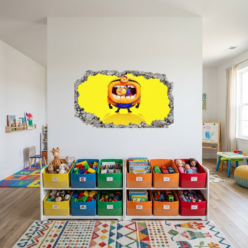 Minion Stuck Inside Tire Screaming Yellow 3D Smashed Wall Art Decal Sticker Kids Room Wall Decal Sticker
