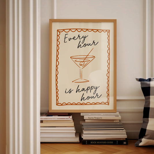 Every Hour Is Happy Hour | Rust and Cream | Art Print - High-Quality Premium Wall Art Decor Sticker