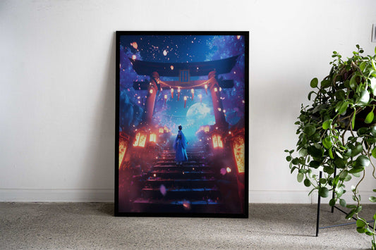 Moonlit Geisha Torii Gate Asian Style Poster | Wall Art for Home & Office | High-Quality Print - High-Quality Visual Display