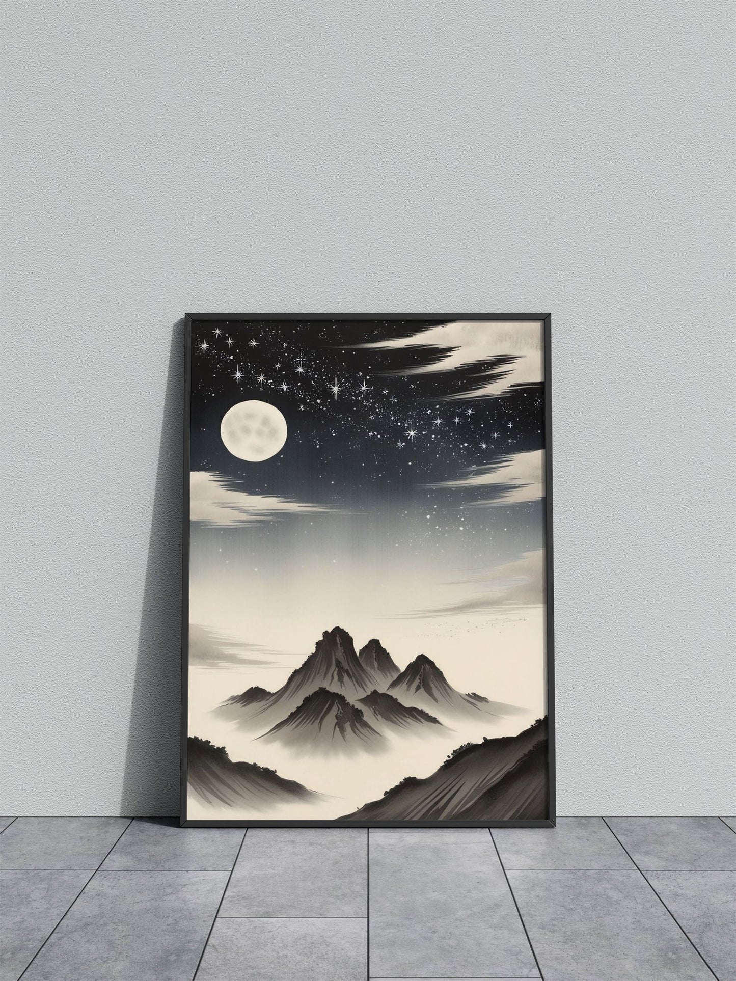 Moonlit Mountain Landscape Asian Style Poster | Wall Art for Home & Office | High-Quality Print - High-Quality Visual Display