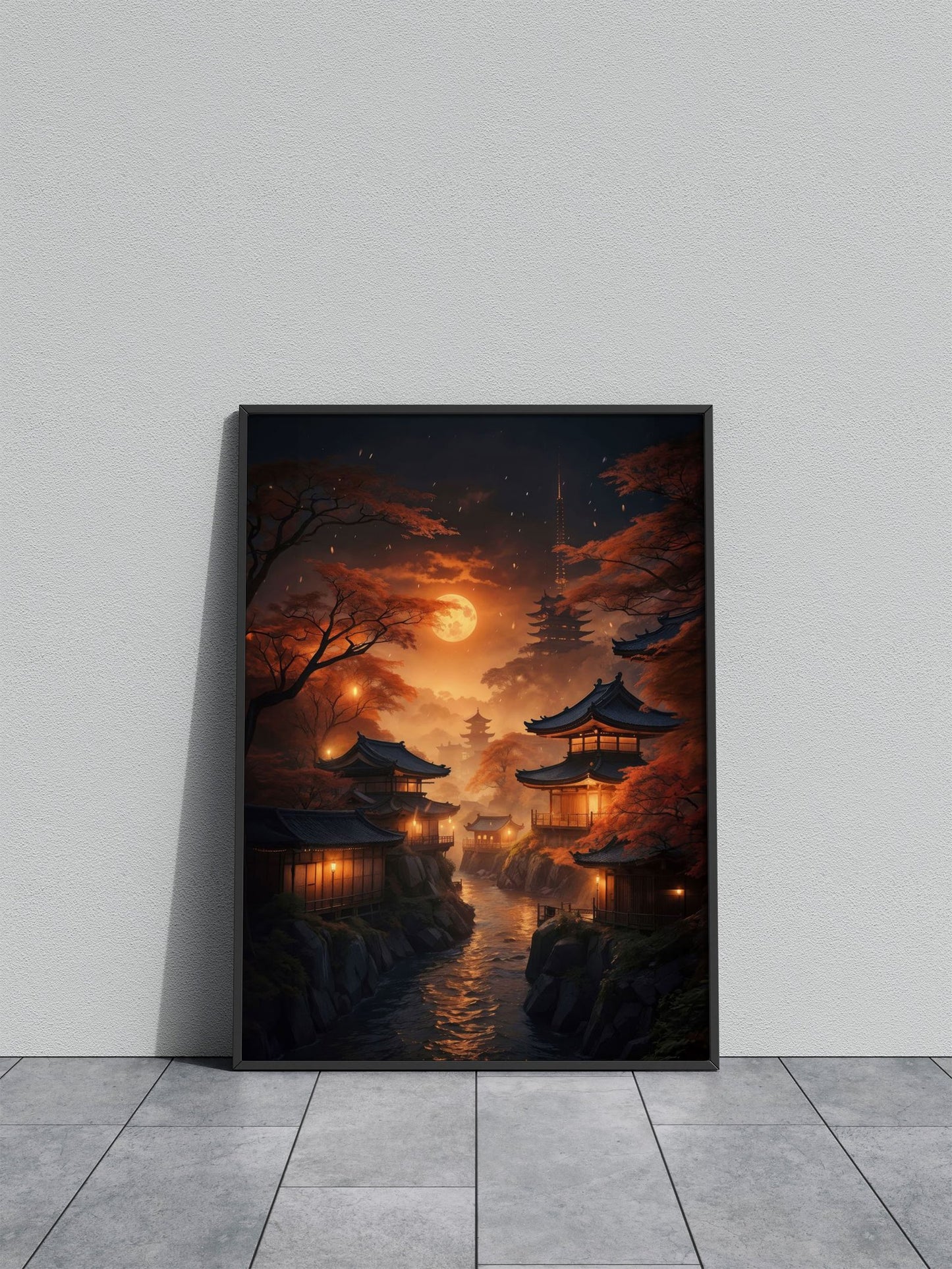 Moonlit Sakura Haven Asian Style Poster | Wall Art for Home & Office | High-Quality Print - High-Quality Visual Display