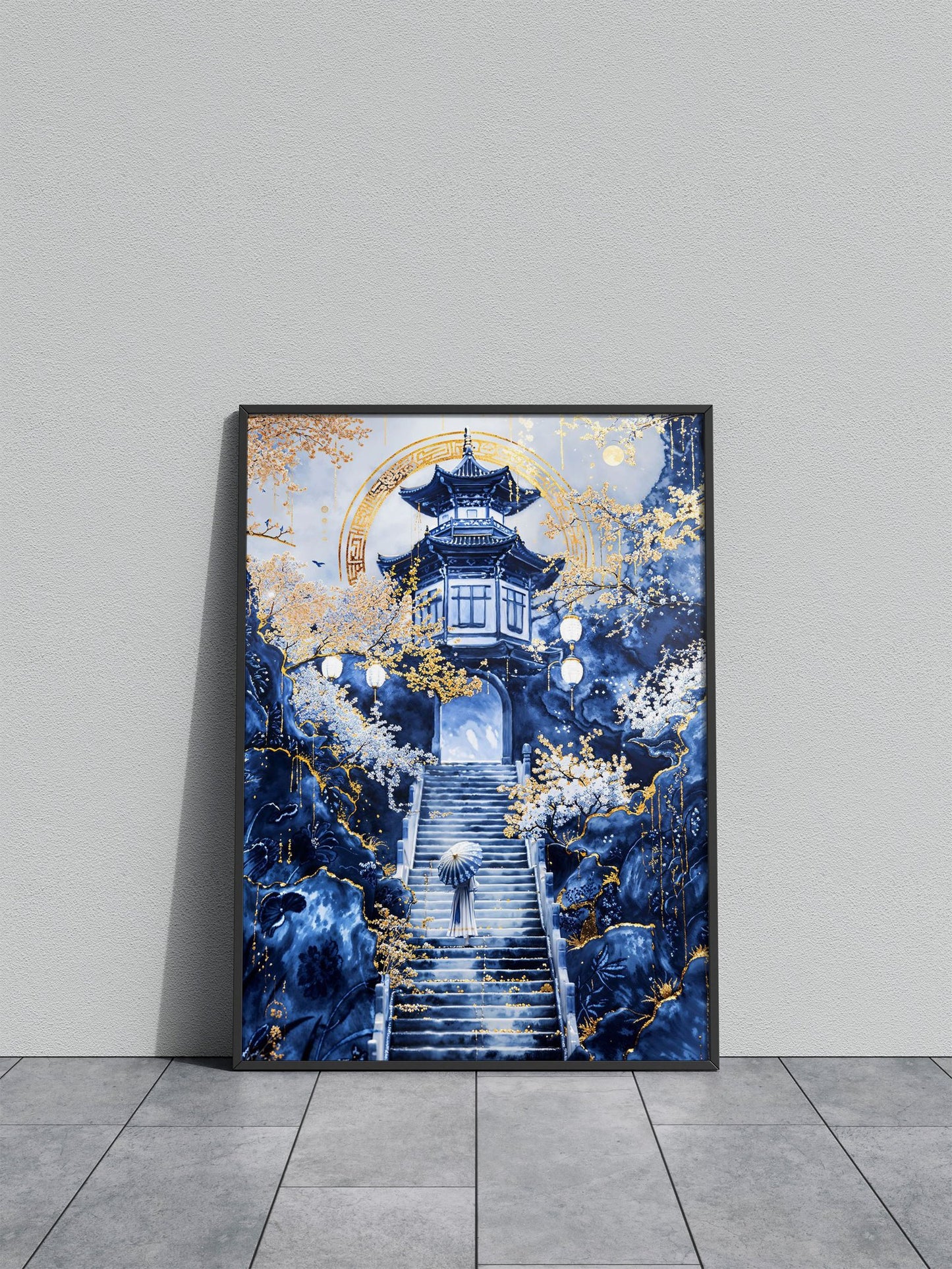 Moonlit Temple Ascent Asian Style Poster | Wall Art for Home & Office | High-Quality Print - High-Quality Visual Display