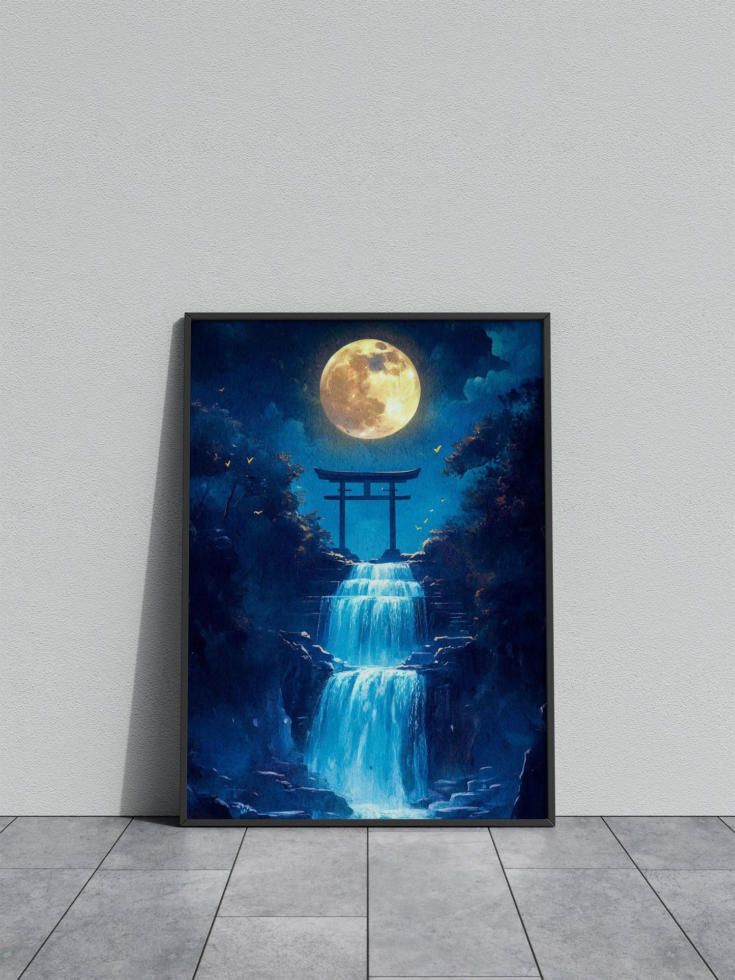 Moonlit Waterfall Gate Asian Style Poster | Wall Art for Home & Office | High-Quality Print - High-Quality Visual Display