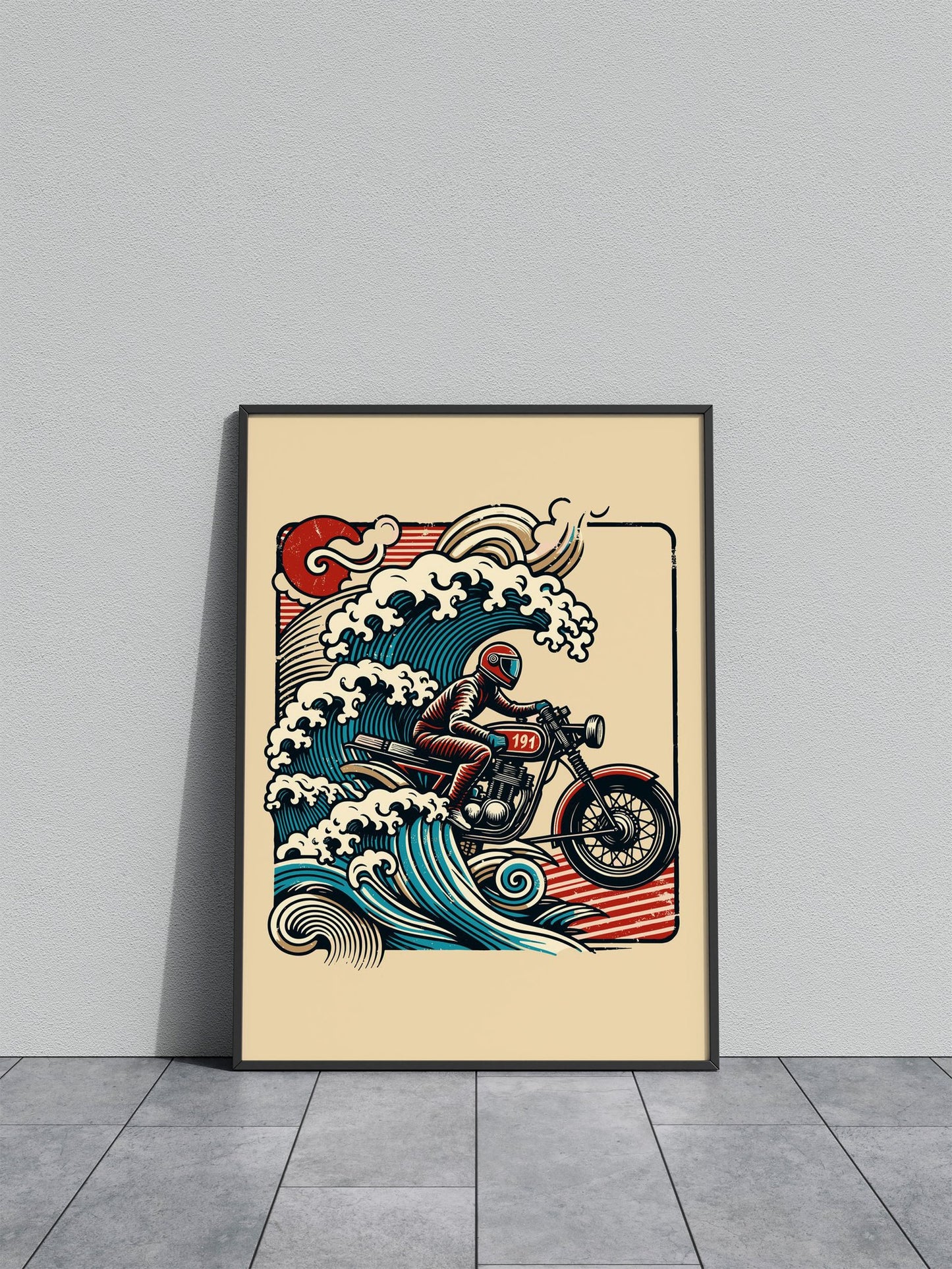 Motorcycle Wave Rider Ukiyo-e Asian Style Poster | Wall Art for Home & Office | High-Quality Print - High-Quality Visual Display