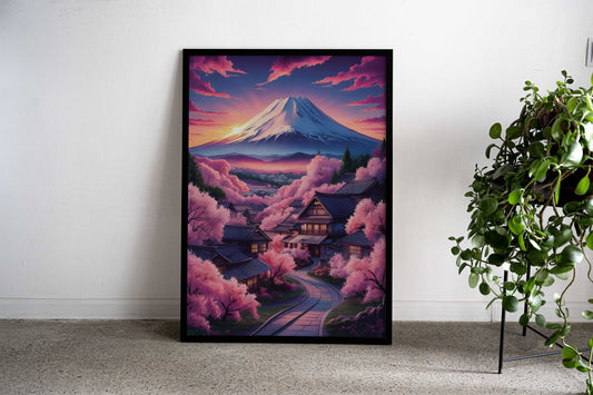 Mount Fuji Cherry Blossom Asian Style Poster | Wall Art for Home & Office | High-Quality Print - High-Quality Visual Display