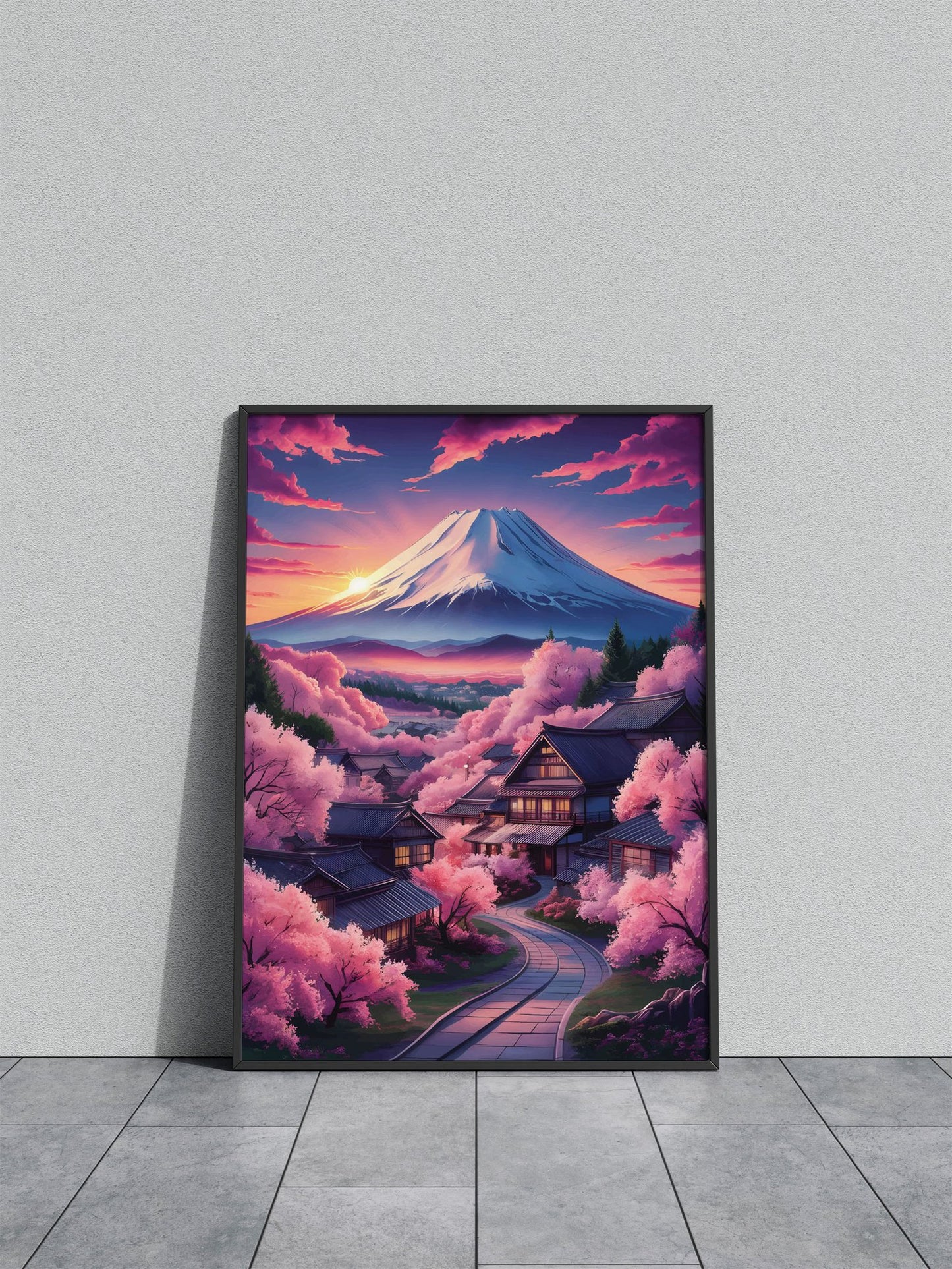 Mount Fuji Cherry Blossom Asian Style Poster | Wall Art for Home & Office | High-Quality Print - High-Quality Visual Display