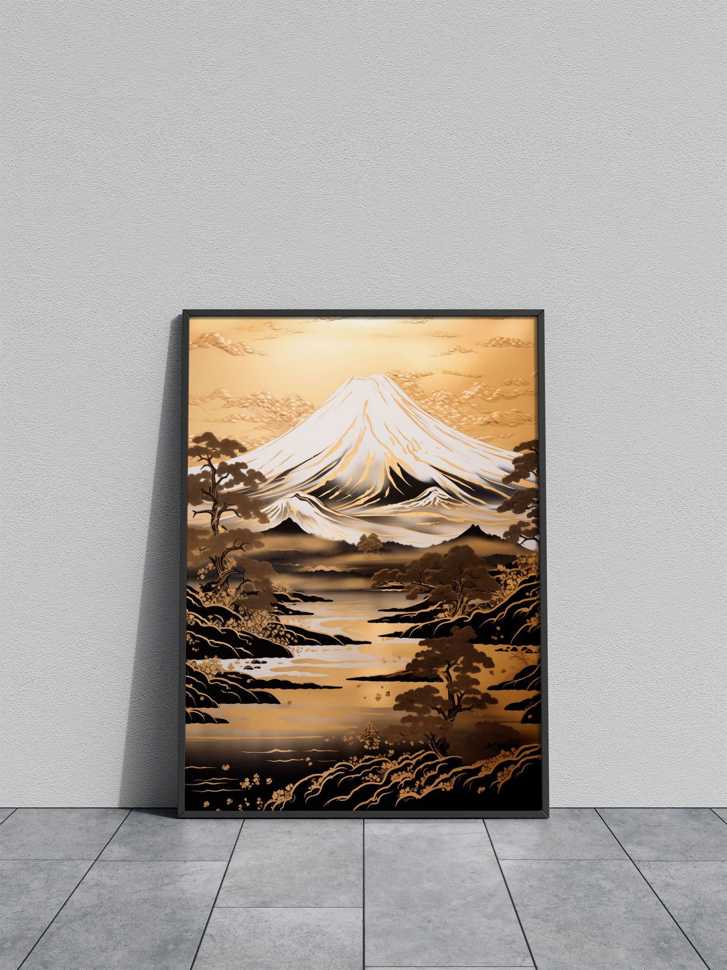 Mount Fuji Gold Asian Style Poster | Wall Art for Home & Office | High-Quality Print - High-Quality Visual Display