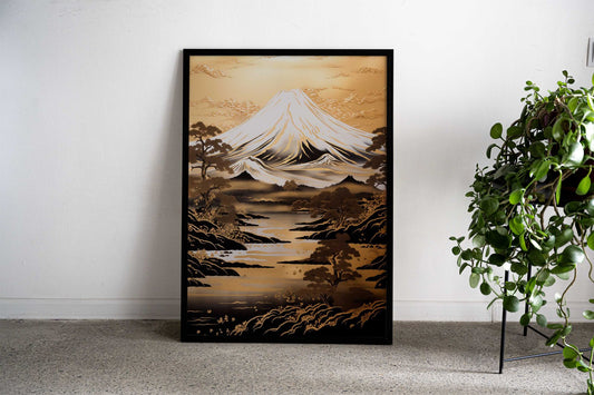 Mount Fuji Gold Asian Style Poster | Wall Art for Home & Office | High-Quality Print - High-Quality Visual Display