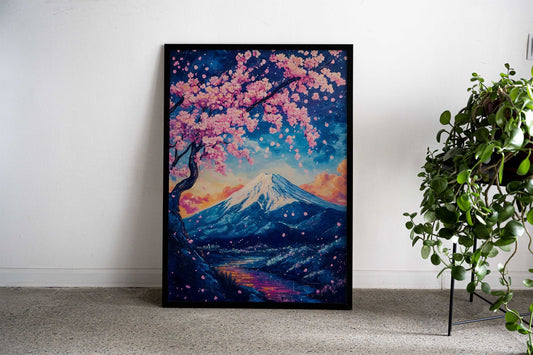 Mount Fuji Sakura Bloom Asian Style Poster | Wall Art for Home & Office | High-Quality Print - High-Quality Visual Display