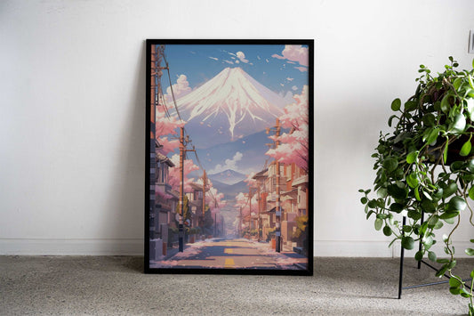 Mount Fuji Sakura Street Asian Style Poster | Wall Art for Home & Office | High-Quality Print - High-Quality Visual Display