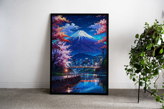 Mount Fuji Vibrant Neon Asian Style Poster | Wall Art for Home & Office | High-Quality Print - High-Quality Visual Display
