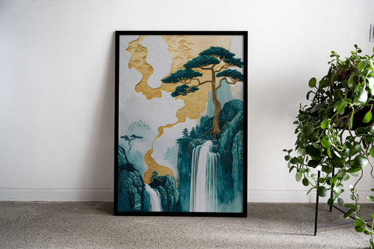 Mountain Bonsai Tree Asian Style Poster | Wall Art for Home & Office | High-Quality Print - High-Quality Visual Display