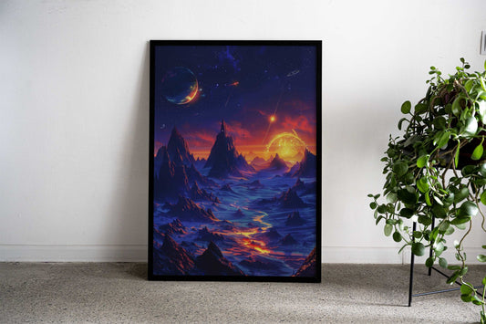 Mountains and Planets Asian Style Poster | Wall Art for Home & Office | High-Quality Print - High-Quality Visual Display