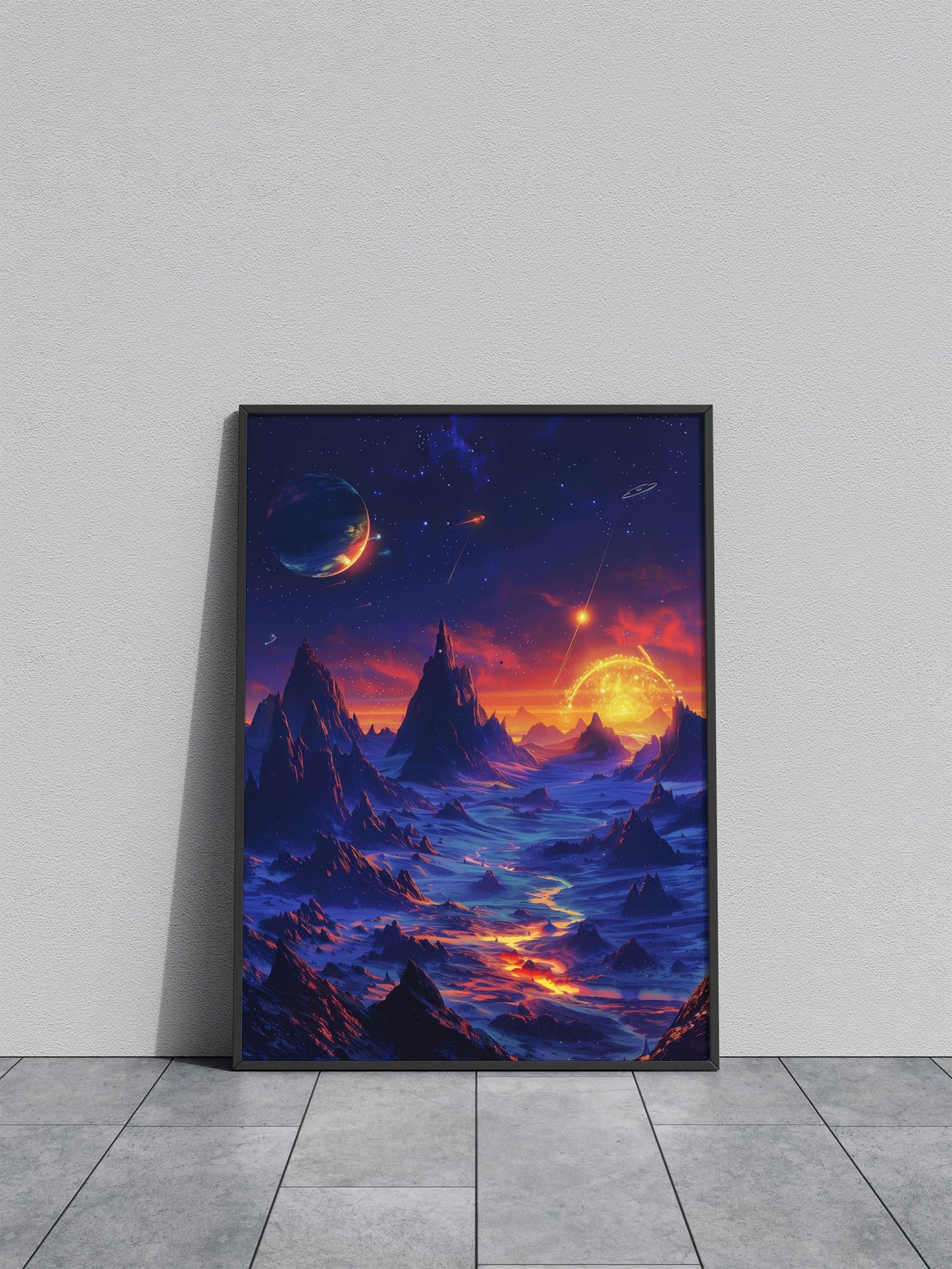 Mountains and Planets Asian Style Poster | Wall Art for Home & Office | High-Quality Print - High-Quality Visual Display