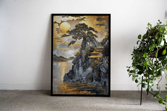 Mountaintop Monastery Asian Style Poster | Wall Art for Home & Office | High-Quality Print - High-Quality Visual Display