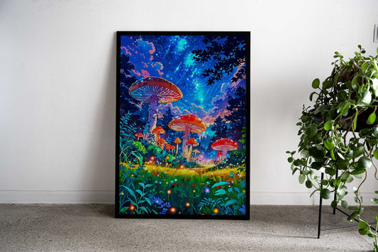 Mushrooms Blue Sky Asian Style Poster | Wall Art for Home & Office | High-Quality Print - High-Quality Visual Display