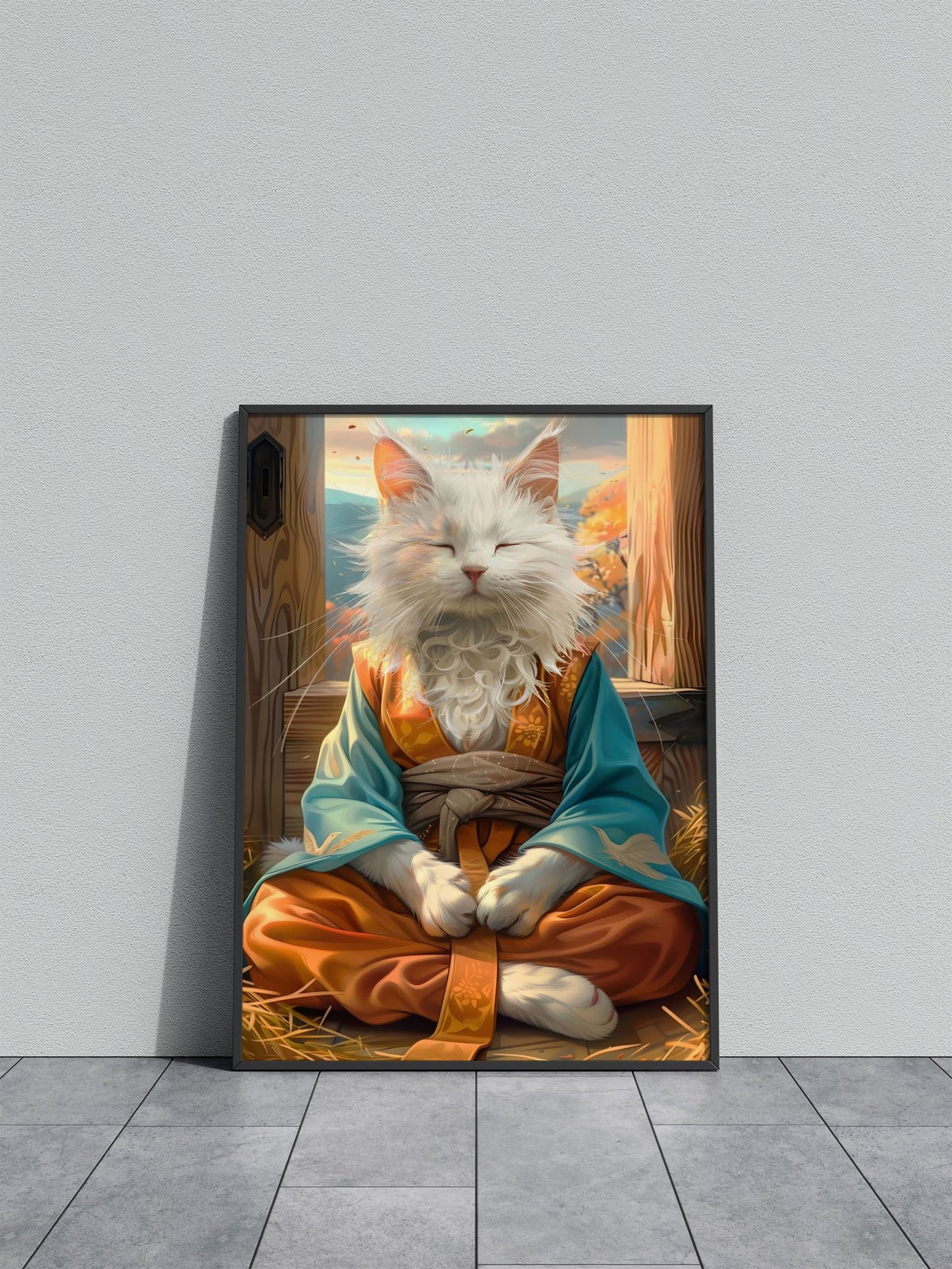 Mystic Meditating Cat Asian Style Poster | Wal l Art for Home & Office | High-Quality Print - High-Quality Visual Display