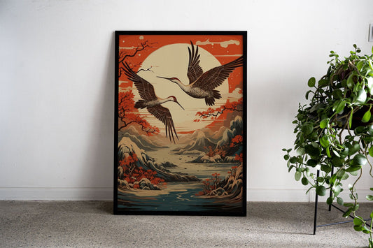 Mythology Japan Crane Asian Style Poster | W all Art for Home & Office | High-Quality Print - High-Quality Visual Display