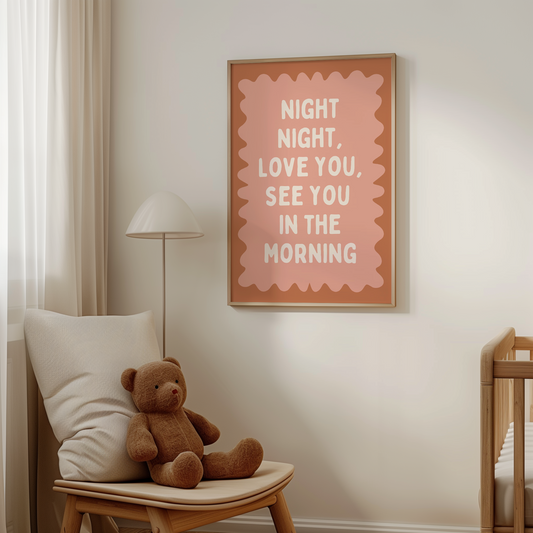 Night Night, Love You | Tan, Peach and Cream | Wall Art Print - High-Quality Premium Wall Art Decor Sticker