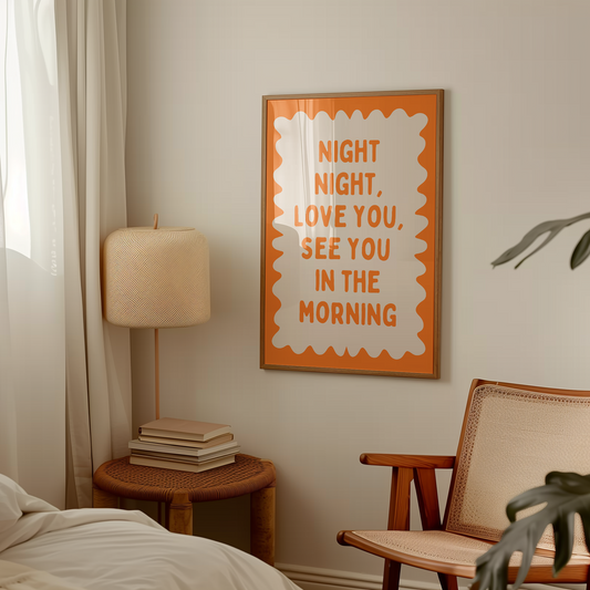 Night Night, Love You | Orange and Cream | Wall Art Print - High-Quality Premium Wall Art Decor Sticker