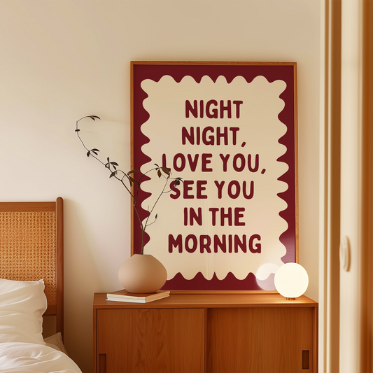 Night Night, Love You | Plum and Cream | Wall Art Print - High-Quality Premium Wall Art Decor Sticker