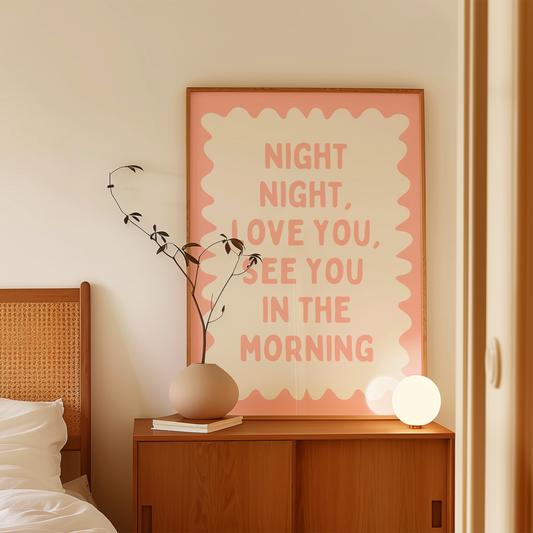 Night Night, Love You | Peach and Cream | Wall Art Print - High-Quality Premium Wall Art Decor Sticker