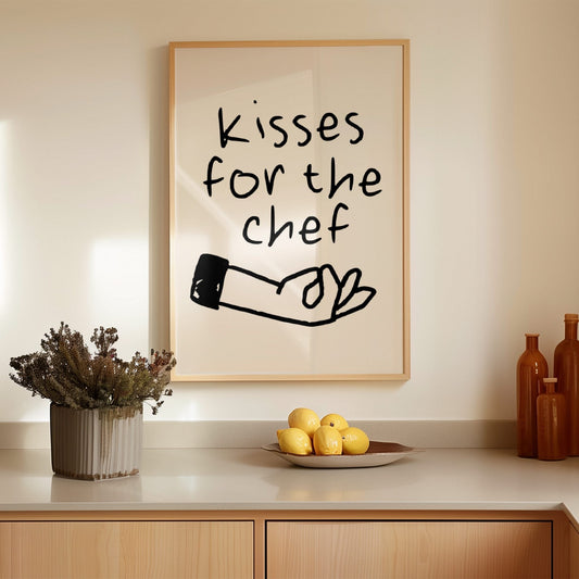 Kisses For The Chef | Black and Cream | Art Print - High-Quality Premium Wall Art Decor Sticker