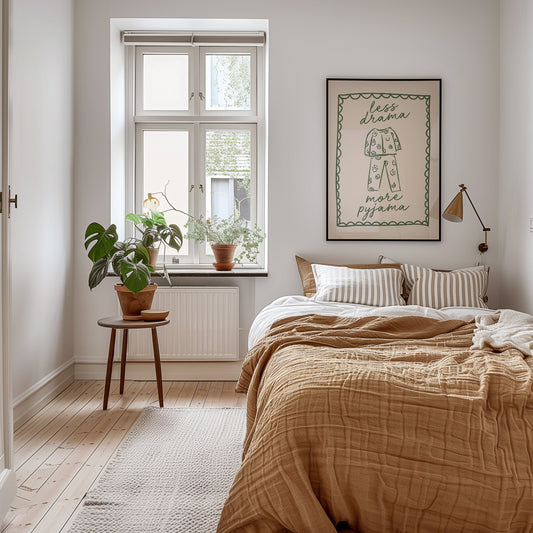 Less Drama More Pyjama | Olive Green and Cream | Art Print - High-Quality Premium Wall Art Decor Sticker