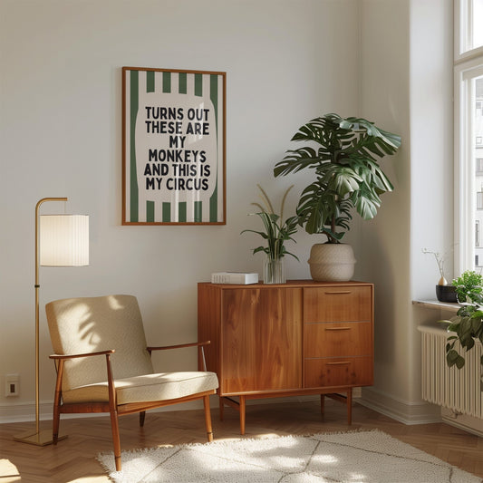 Turns Out These Are My Monkeys | Olive Green and Cream | Art Print - High-Quality Premium Wall Art Decor Sticker