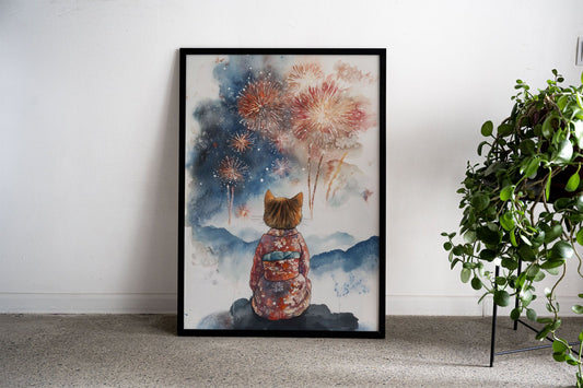 Neko to Hanabi Asian Style Poster | Wall Art fo r Home & Office | High-Quality Print - High-Quality Visual Display