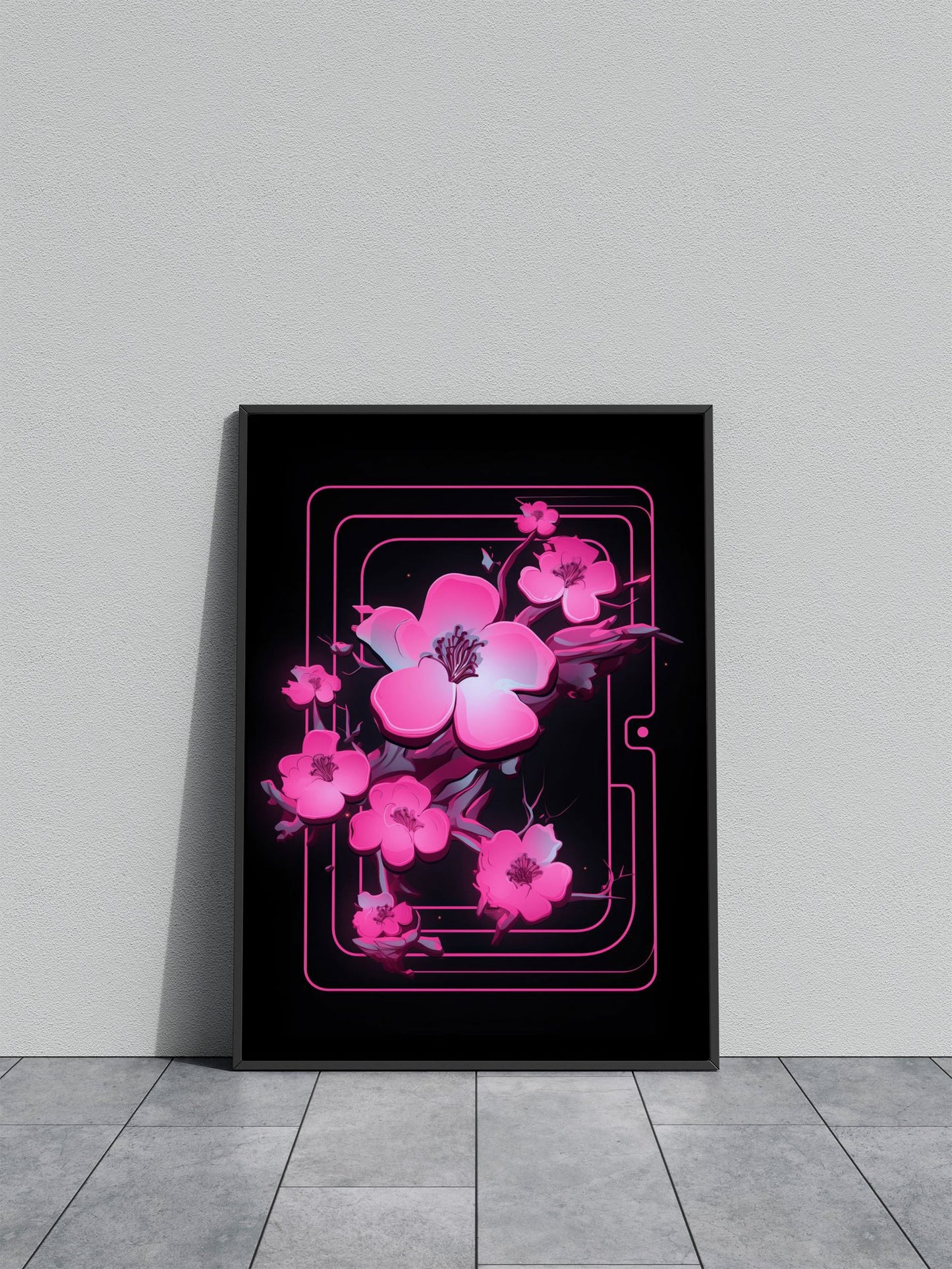 Neon Cherry Blossom Asian Style Poster | Wal l Art for Home & Office | High-Quality Print - High-Quality Visual Display