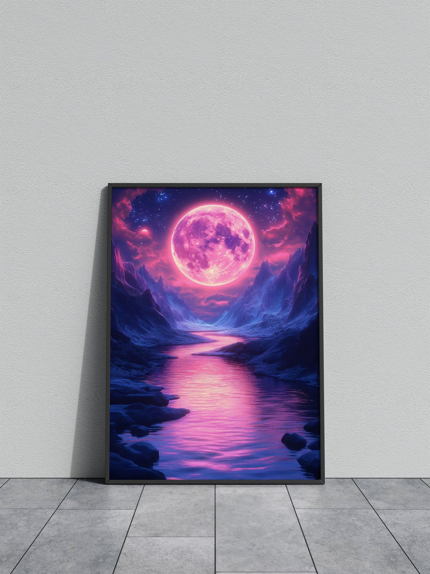 Neon Full Moon Valley Asian Style Poster | Wal l Art for Home & Office | High-Quality Print - High-Quality Visual Display