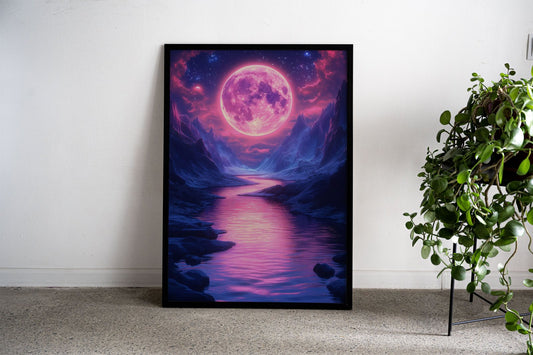 Neon Full Moon Valley Asian Style Poster | Wal l Art for Home & Office | High-Quality Print - High-Quality Visual Display