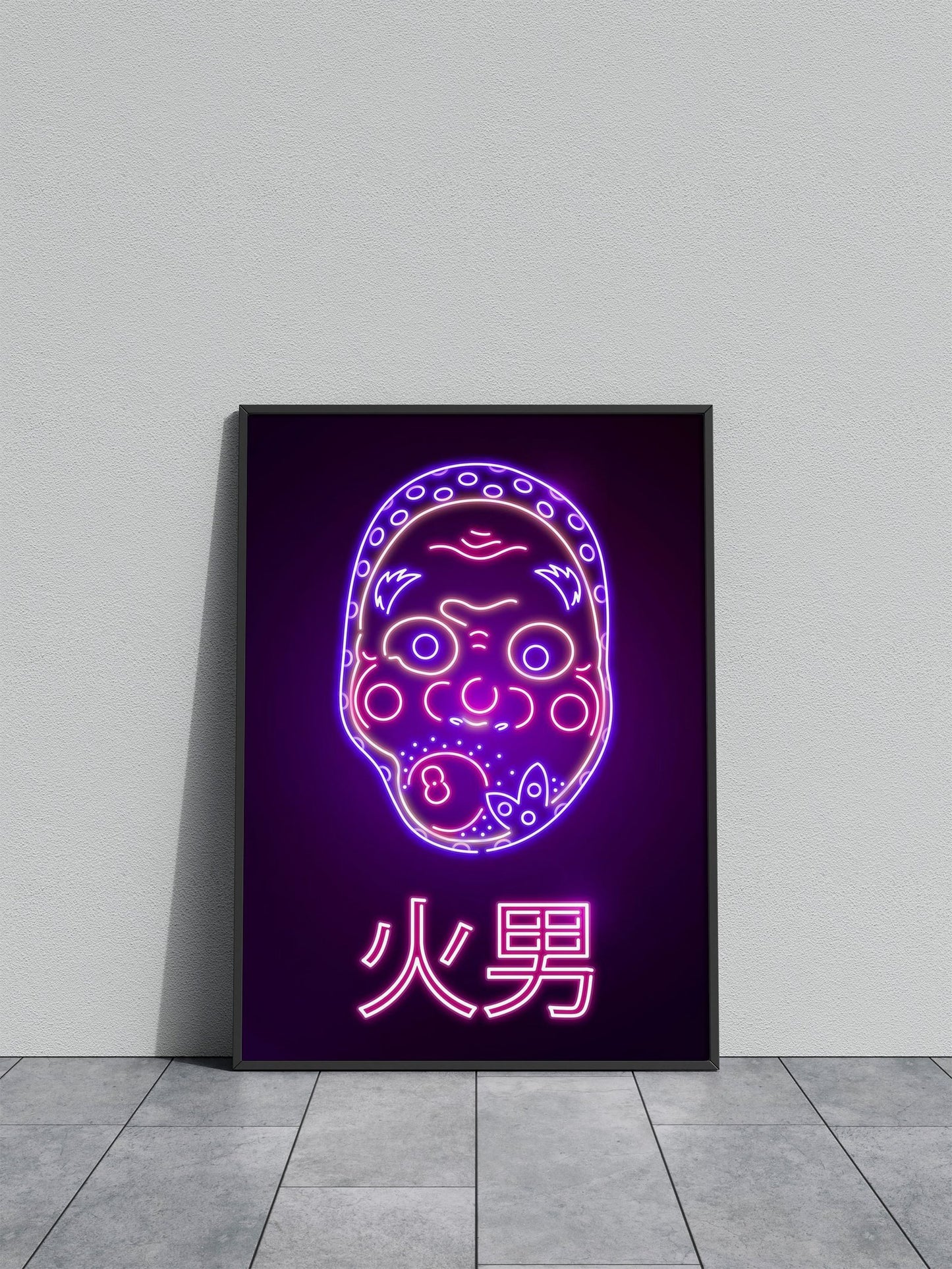 Neon Hyottoko Mask Asian Style Poster | Wall Art for Home & Office | High-Quality Print - High-Quality Visual Display