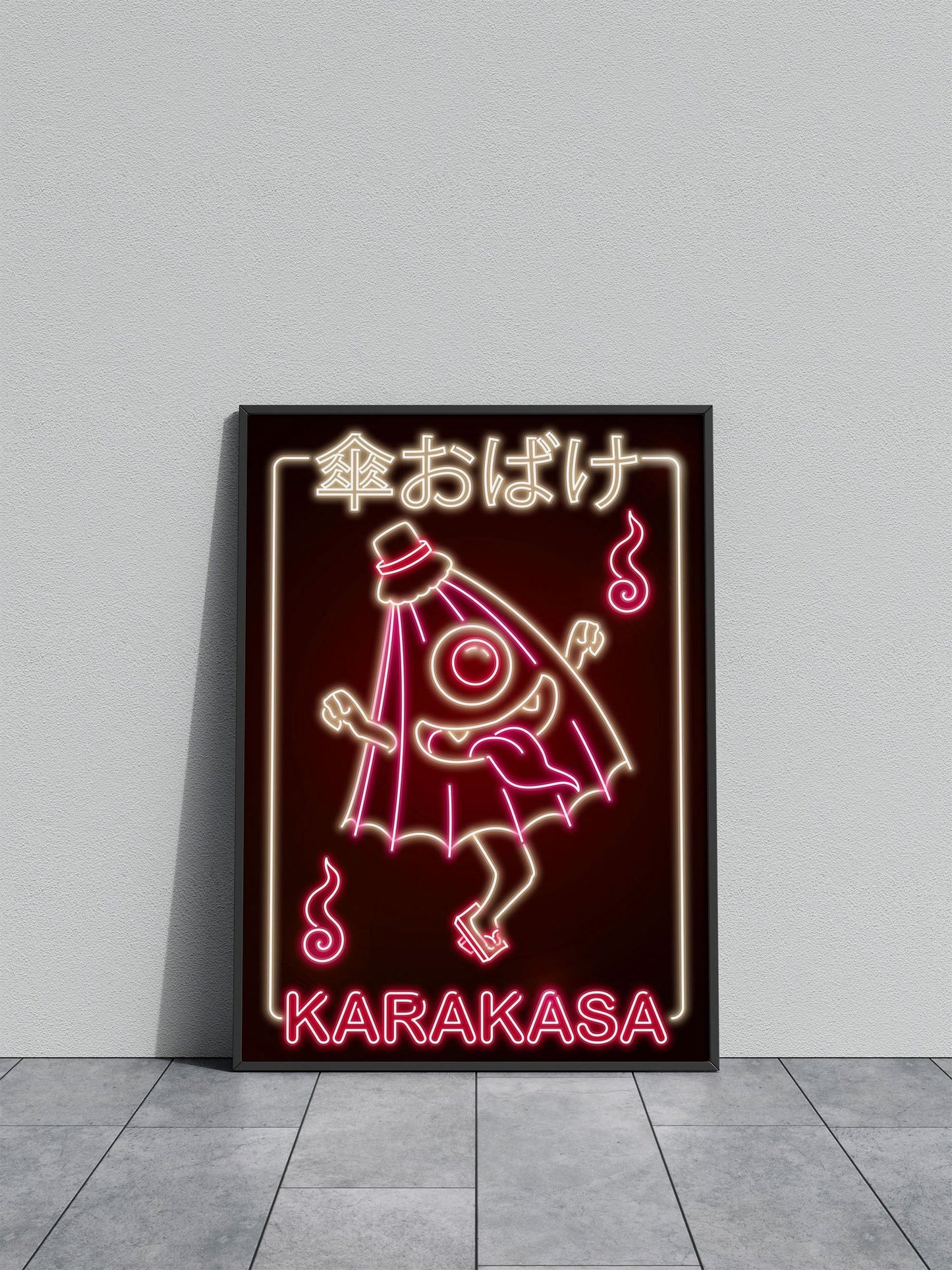 Neon Karakasa Red Yokai Asian Style Poster | Wall Art for Home & Office | High-Quality Print - High-Quality Visual Display