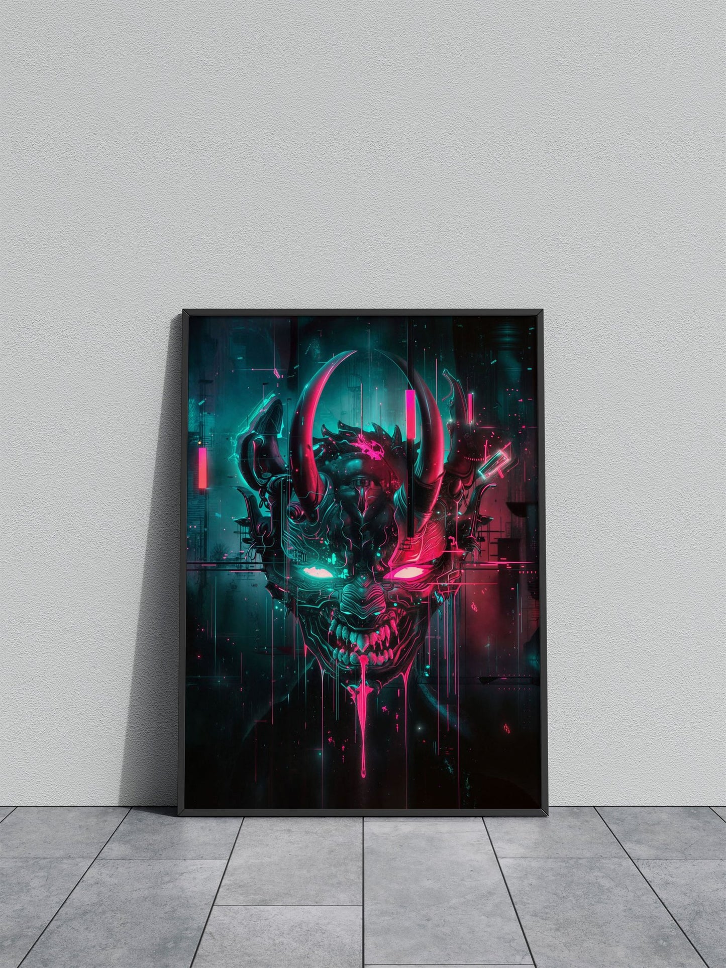 Neon Omi Demon Mask Asian Style Poster | W all Art for Home & Office | High-Quality Print - High-Quality Visual Display